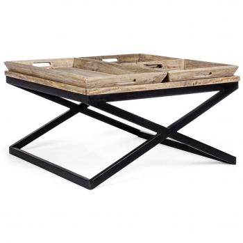 Mesa auxiliar Tray 90x90 cm con bandeja de madera natural