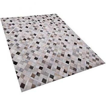Alfombra de cuero gris y beige a cuadros 160 x 230 cm estilo rústico moderno