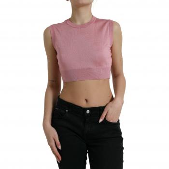 Dolce & Gabbana Pink Silk Crew Neck Cropped Sleeveless Tank Top - IT48|XXL