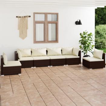 Set de muebles de jardín 6 piezas con cojines de Polyrattan marrón