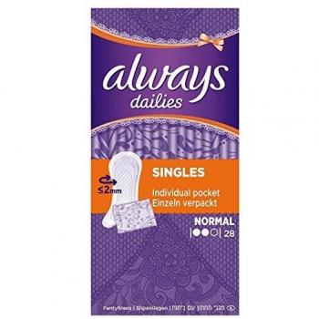 Always Dailies - Protegeslip en bolsa individual, 2 paquetes de 28 unidades