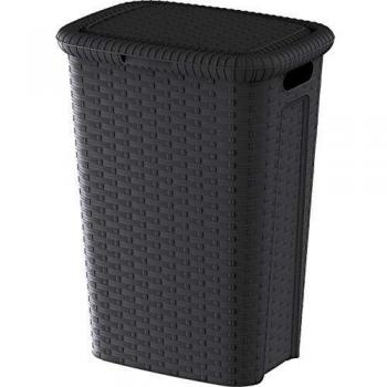 M-Home | Baúl para la ropa | Plástico/imitación mimbre / antracita | 43,8 x 32,5 x 59,5 cm / 53 L | Lundry Hamper | PLS6046-34