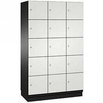 Armario de compartimentos bajo llave Cambio C+P, 3 secciones, color gris oscuro/gris claro, puerta de acero, ancho 1200 mm, 15 compartimentos