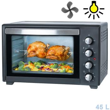 Horno eléctrico de 45 L | Mini horno 2000 W con iluminación interior profesional de la marca TZS First Austria |Espetón giratorio y ventilación Mini Pizza |