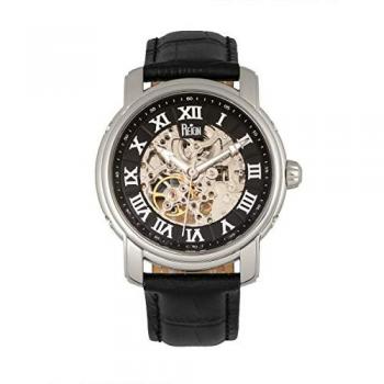 Reign Kahn Automatic Skeleton Leather Watch - Black & Silver Stainless Steel
