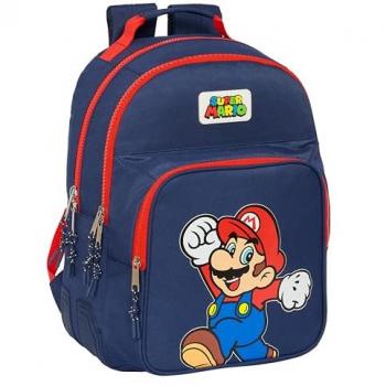 Mochila Escolar Super Mario World Azul Marino 32 x 42 x 15 cm, doble adaptable a carro, cómoda y versátil, ideal para niños de diferentes edades, calidad y resistencia