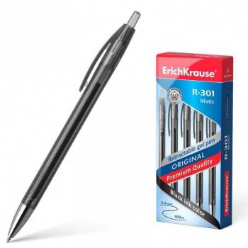 Bolígrafo de Gel Automático Erichkrause R-301 Original Gel Matic - Tinta de Gel de Secado Rápido - Cuerpo Transparente con Grip Perfilado - Color Negro