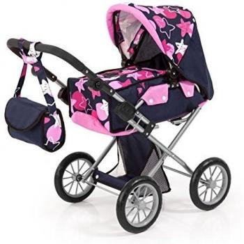 Cochecito de Muñeca Bayer City Star Azul con Estrellas y Bolsa Cambiadora, Plegable y Ajustable