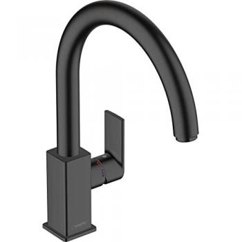Mezclador monomando para fregadero Hansgrohe Vernis Shape M35 con salida giratoria, acabado en negro mate