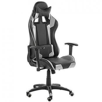 Silla Gaming Giratoria Knight de Piel Sintética Negra y Plateada con Altura Ajustable