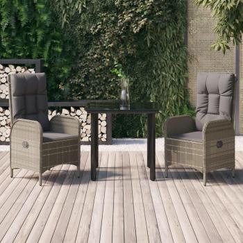 vidaXL 3-Piece Black and Grey Poly Rattan Garden Lounge Set with Cushions