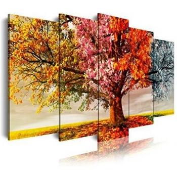 DekoArte 404 - Cuadros Modernos Impresión de Imagen Artística Digitalizada | Lienzo Decorativo Para Tu Salón o Dormitorio | Estilo Paisaje Árboles Cuatro Estaciones Del Año | 5 Piezas 200 x 100 cm XXL