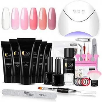 Saint-Acior 6PCS Kit de Poly UV Gel Gel Construcción Uñas Extensión de Uñas 36W UV/LED Lámpara Uñas Secador de Uñas Capa Base Capa Superior DIY Uña Arte