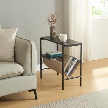 Mesa auxiliar Samnanger con revistero de acero 60x28x53cm - Negro, diseño atractivo y uso versátil