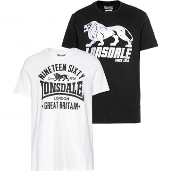 Camiseta Lonsdale Bylchau de Manga Corta para Hombre, Pack de 2, Blanco y Negro, Talla XXL