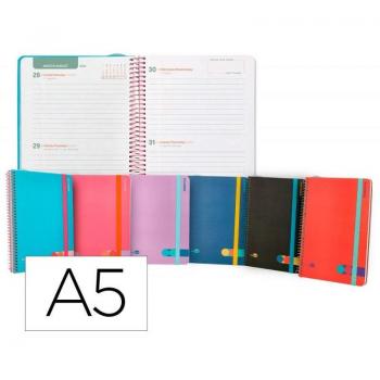 Agenda escolar Liderpapel curso 23-24 College Classic DIN A5 bilingüe dos días página espiral cierre con
