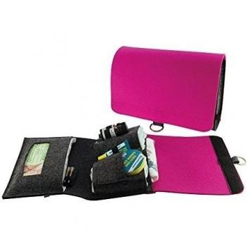 ebos Bolsa para pañales | Bolsa para pañales hecha a mano de fieltro puro | Espacio para pañales, toallitas, cremas, aceite de bebé, tiras y globuli | gris/rosa