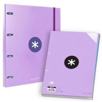 Carpeta con recambio Antartik A4 cuadro 5mm forrada 4 anillas 25mm color lavanda