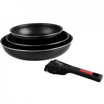 Sitram Set De 3 Sartenes con Mango Removible, Negro