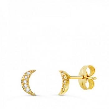 Pendientes de oro 18k niña luna con diamantes