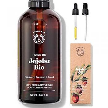 ACEITE DE JOJOBA ORGÁNICO | 100% Puro, Natural y Prensado en Frío | Rostro, Cuerpo, Cabello, Barba, Uñas | Vegano y Cruelty Free | Jojoba Oil | Botella de Vidrio + Pipeta + Bomba