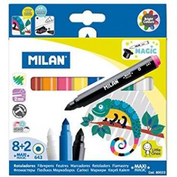 Milan 80023 - Caja de 8 Rotuladores de Colores y 2 Rotuladores Mágicos