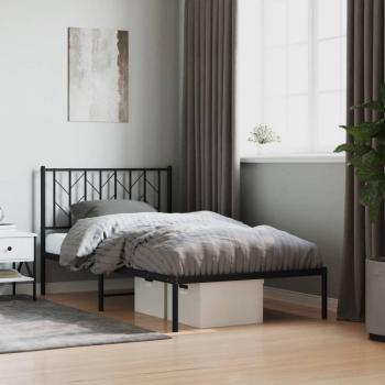 Cama individual con pata redonda y cabecero de metal negro 100x190 cm
