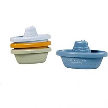 Barcos azules para el baño Little Dutch - Juguetes de baño, diseño en forma de barco, fabricados en material seguro y flotante, ideales para el entretenimiento infantil durante el baño