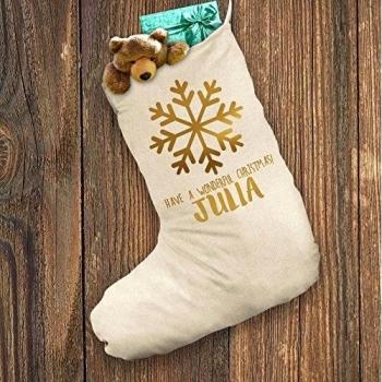 Calcetín de Navidad personalizable lámina de oro blanco Navidad Copo de nieve XL - tamaño: 28 cm x 57 cm