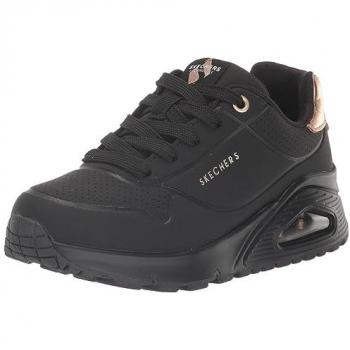 Skechers Kids Uno Gen1 Shimmer Away Black Sneakers with Padded Collar, Size 28