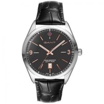 Reloj Gant G141002 para Hombre - Reloj de pulsera analógico, caja de acero inoxidable, correa de cuero genuino, resistencia al agua hasta 50 metros, esfera blanca con detalles en negro y dorado,