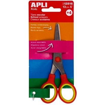 Tijera Escolar Apli Kids 12816 - 13 cm, Punta Redondeada, Ergonómica, Uso Ambidiestro, Color Rojo