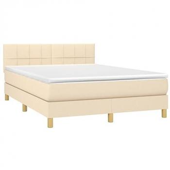 Cama box spring colchón y luces LED tela crema 140x190 cm vidaXL - Crema