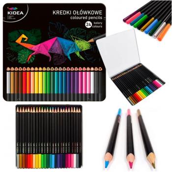 Estuche Metálico 24 Lápices de Colores Kidea 2022, dimensiones 19x18x1 cm