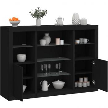 Aparador con luz LED 3 piezas madera de ingeniería, mueble de almacenaje de salón, armarios con puertas, cajón de madera, buffet para salón moderno, armario auxiliar, armario de almacenamiento