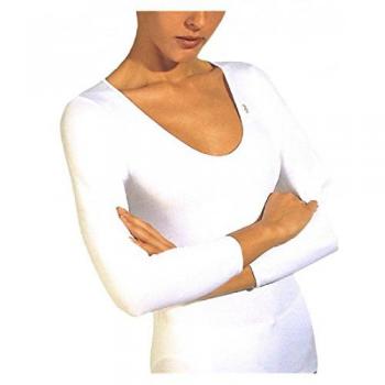 Camiseta mujer manga larga AVET 7728 de algodón y lycra, color blanco, talla M, sin costuras