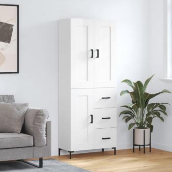 Aparador alto de madera contrachapada blanco brillo 69,5x34x180 cm
