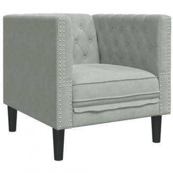 Sillón Chesterfield de terciopelo gris claro Vidaxl 503230, sillón individual con diseño clásico Chesterfield, tapizado en terciopelo suave y elegante, color gris claro, estructura resistente y cómoda, ideal para decoración de