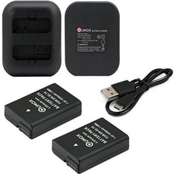 QUMOX 2 x EN-EL14 + Cargador de batería doble ranura para Nikon D3200 D5200 D5500 Coolpix