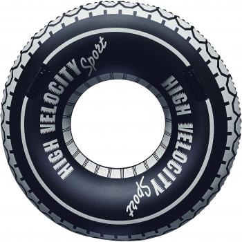 Bestway 36102 - Flotador Deportivo Infantil en Forma de Rueda, 119 cm, para Niños Mayores de 12 Años, Vinilo Duradero, Blanco y Negro con Asas de Agarre y Válvula de Seguridad