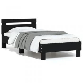 Estructura de cama con cabecero y luces LED negro 75x190 cm
