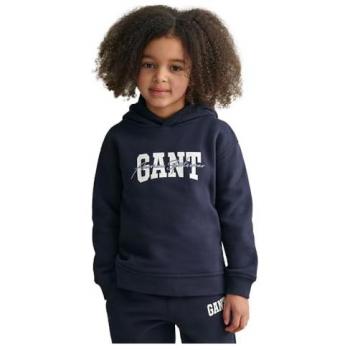 Gant - Sudadera con capucha Arch Script marino para niños (5/6 años = 110/116 cm), unisex, casual, algodón, moda infantil