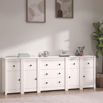 Armario aparador blanco de madera maciza de pino 230x35x80 cm