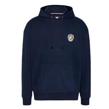 Tommy Jeans Men's Dark Blue Organic Cotton Hoodie with Embroidered Logo, Size M