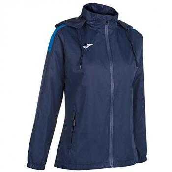 Chubasquero mujer Joma Trivor marino royal, impermeable, transpirable, con capucha ajustable, cierre frontal con cremallera, puños elásticos y diseño ligero