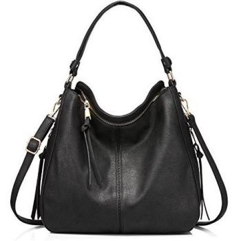 Realer Bolso Mujer Hobo Casual Bolsos Bandolera Sintetico Bolsos de Hombro Cuero PU Grande Shopper Bolsa Tote Vintage Negro