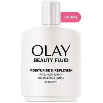 Olay Beauty Fluid Loción Hidratante 200 ml para Cara, Cuello y Escote Piel Normal-Seca