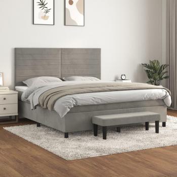 Cama box spring con colchón de muelles y terciopelo gris claro 180x200 cm