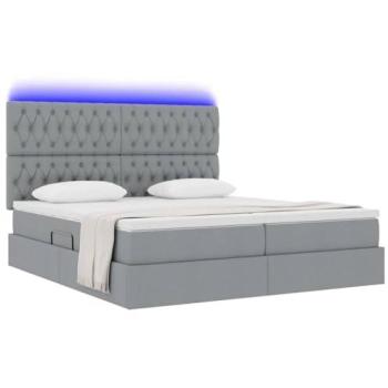 Cama de Almacenamiento con Tiras LED Gris Claro 200 x 200 cm Tela, Muebles Modernos para el Dormitorio