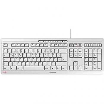 Cherry Stream Keyboard – USB Tastatur – Kabelgebunden - „Der Blaue Engel“ – GS-Zulassung - QWERTZ Business-Tastatur – Blanco, Gris